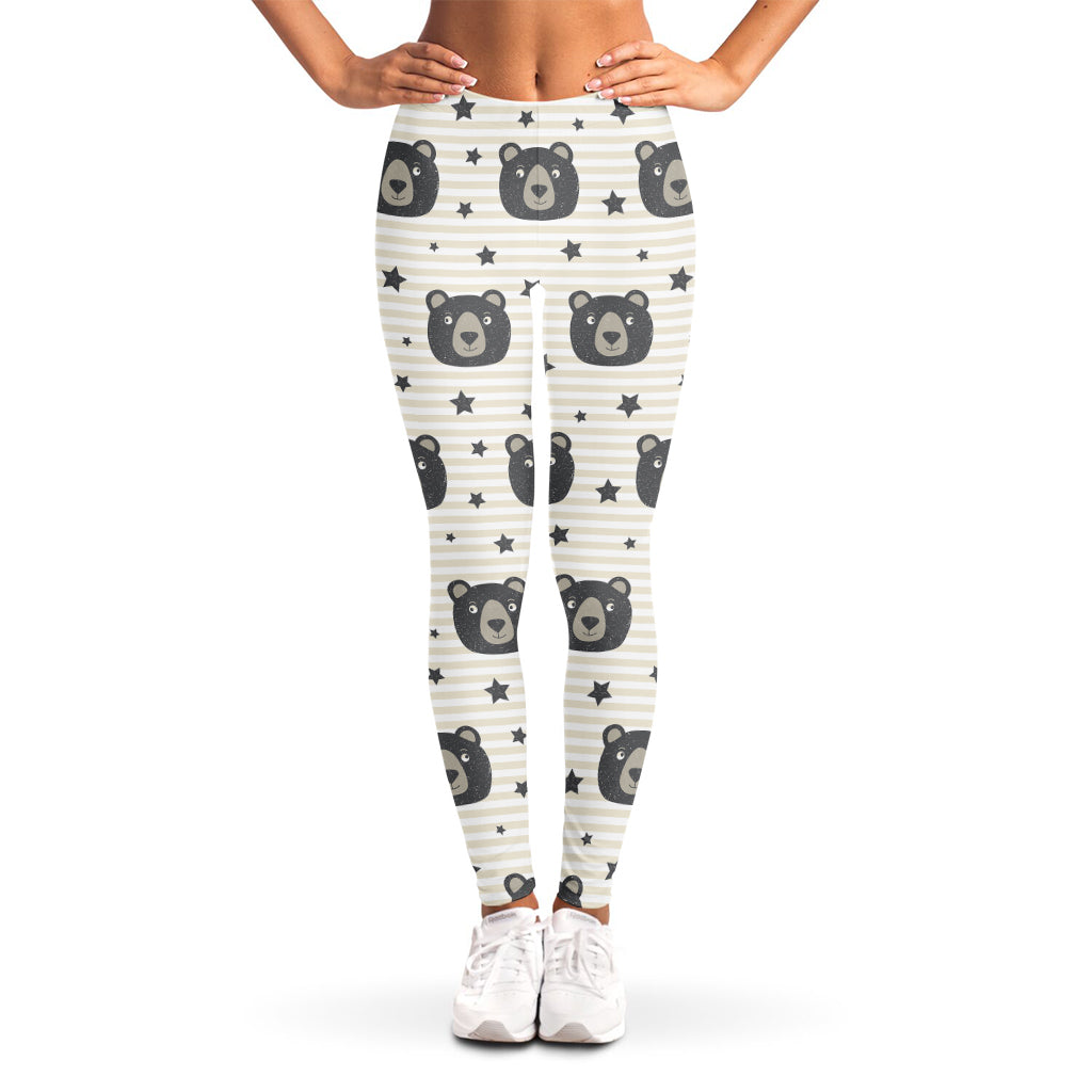 Cute Black Bear Pattern Print Women's Leggings