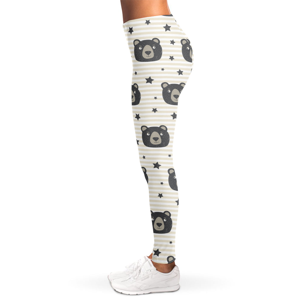 Cute Black Bear Pattern Print Women's Leggings