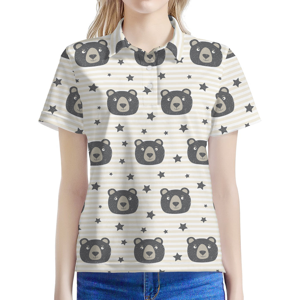 Cute Black Bear Pattern Print Women's Polo Shirt