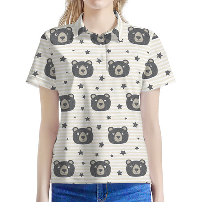 Cute Black Bear Pattern Print Women's Polo Shirt