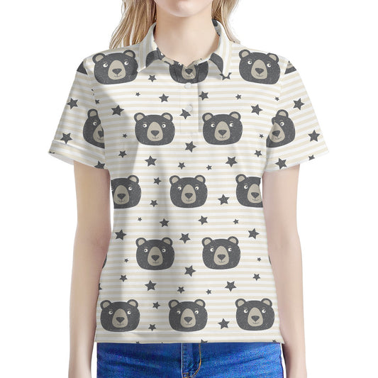 Cute Black Bear Pattern Print Women's Polo Shirt