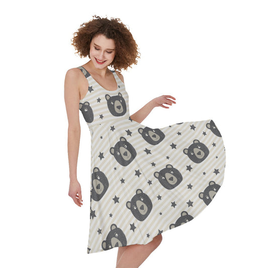 Cute Black Bear Pattern Print Women's Sleeveless Dress