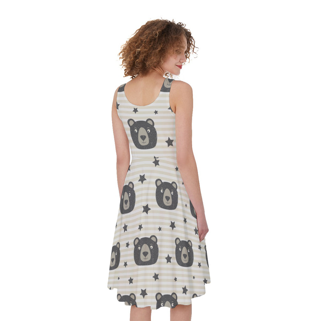 Cute Black Bear Pattern Print Women's Sleeveless Dress
