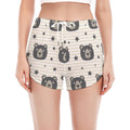 Cute Black Bear Pattern Print Women's Split Running Shorts