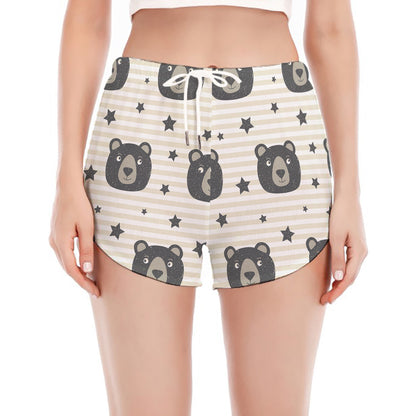 Cute Black Bear Pattern Print Women's Split Running Shorts