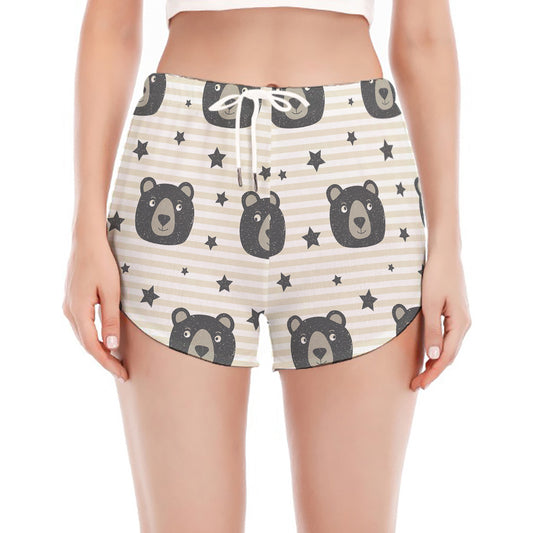 Cute Black Bear Pattern Print Women's Split Running Shorts