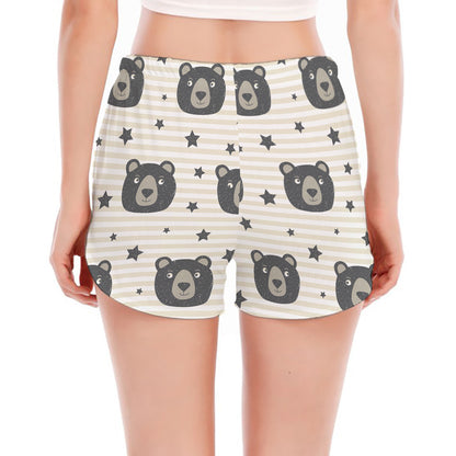 Cute Black Bear Pattern Print Women's Split Running Shorts