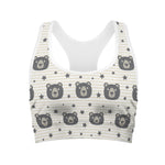 Cute Black Bear Pattern Print Women's Sports Bra