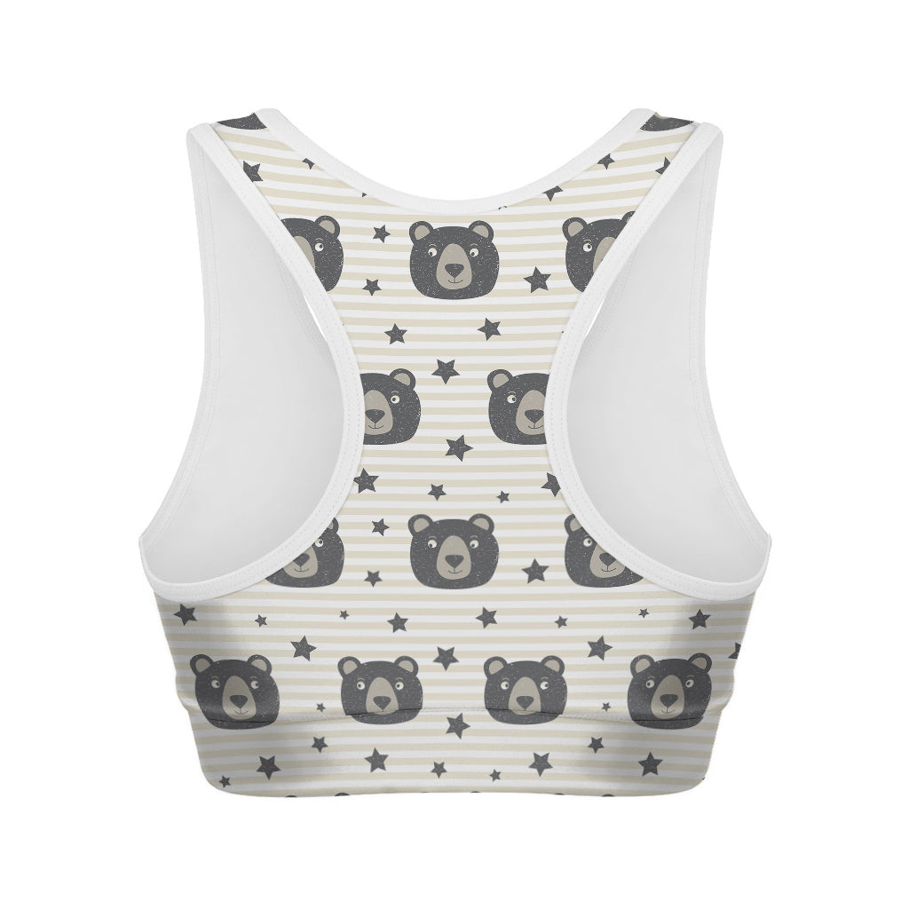 Cute Black Bear Pattern Print Women's Sports Bra