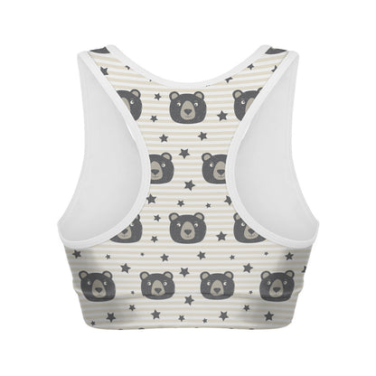 Cute Black Bear Pattern Print Women's Sports Bra