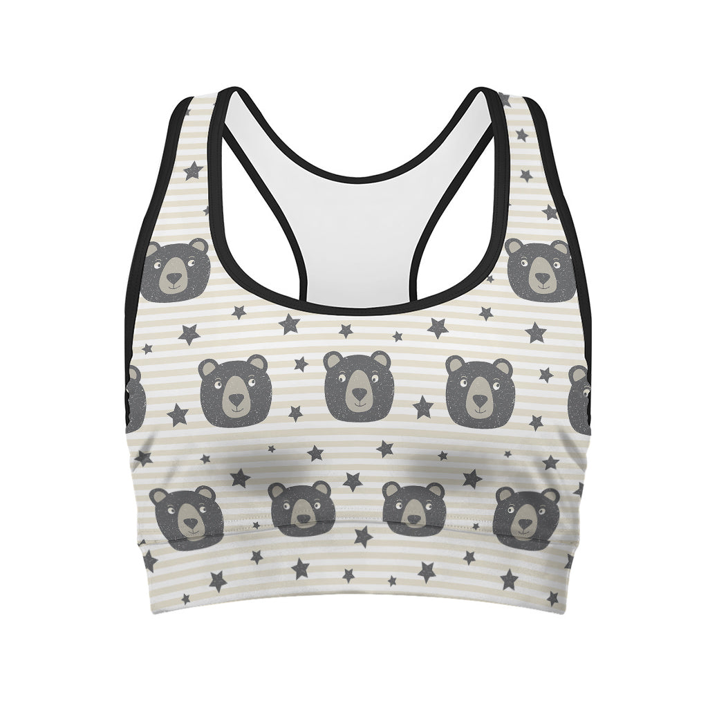 Cute Black Bear Pattern Print Women's Sports Bra