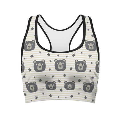 Cute Black Bear Pattern Print Women's Sports Bra