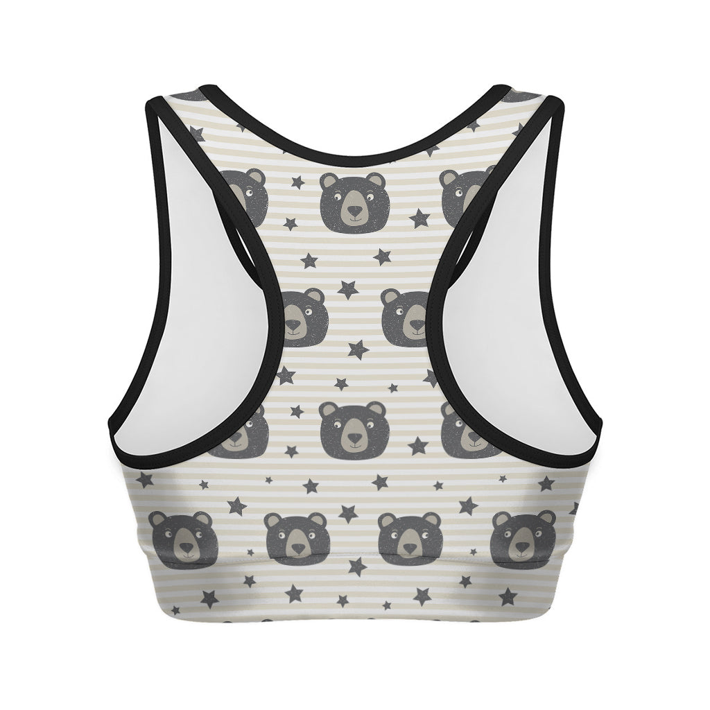 Cute Black Bear Pattern Print Women's Sports Bra