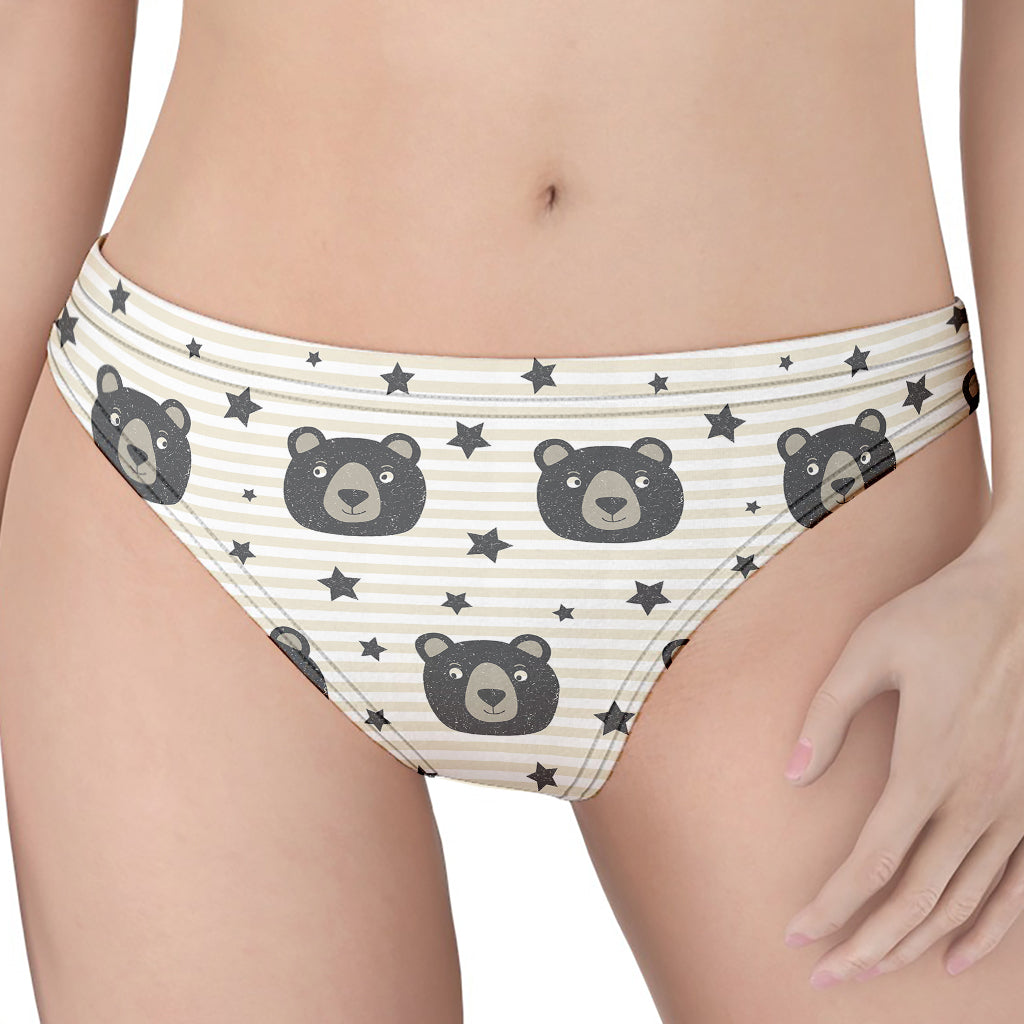 Cute Black Bear Pattern Print Women's Thong