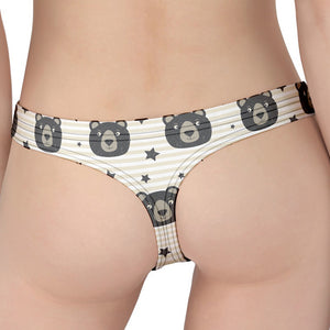 Cute Black Bear Pattern Print Women's Thong