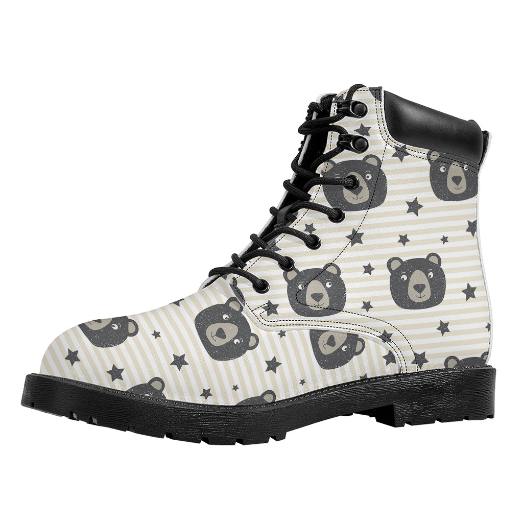 Cute Black Bear Pattern Print Work Boots
