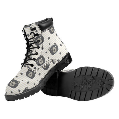 Cute Black Bear Pattern Print Work Boots