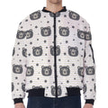 Cute Black Bear Pattern Print Zip Sleeve Bomber Jacket