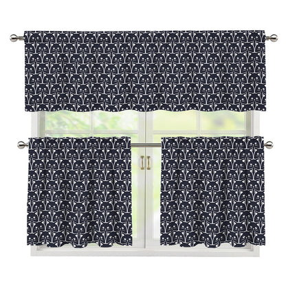 Cute Black Cat Pattern Print 3 Piece Kitchen Curtains