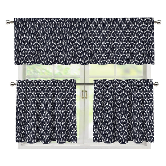 Cute Black Cat Pattern Print 3 Piece Kitchen Curtains