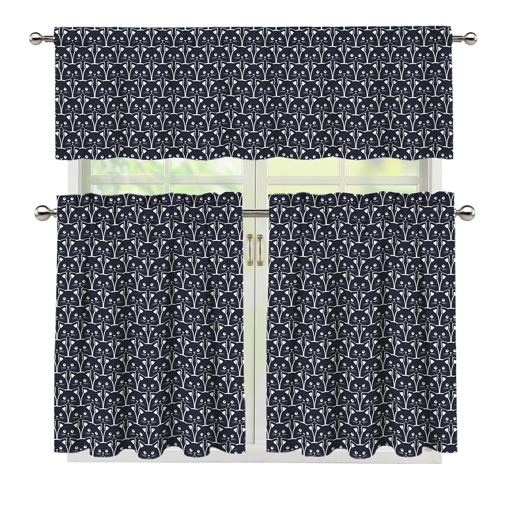 Cute Black Cat Pattern Print 3 Piece Kitchen Curtains
