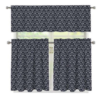 Cute Black Cat Pattern Print 3 Piece Kitchen Curtains