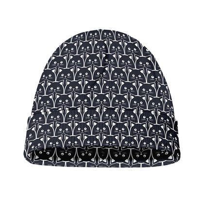 Cute Black Cat Pattern Print Beanie