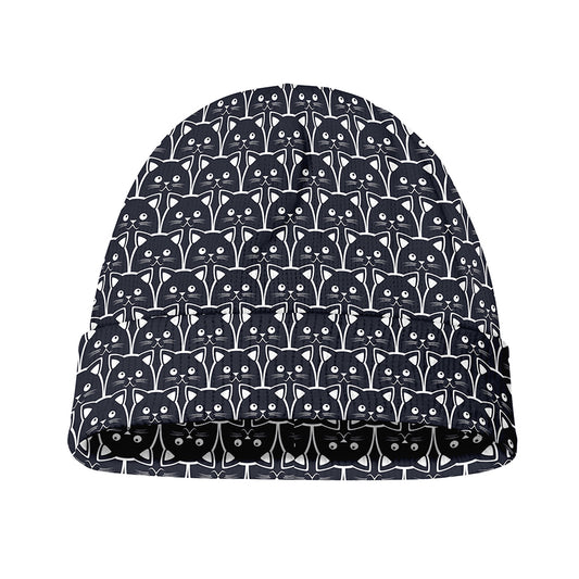 Cute Black Cat Pattern Print Beanie