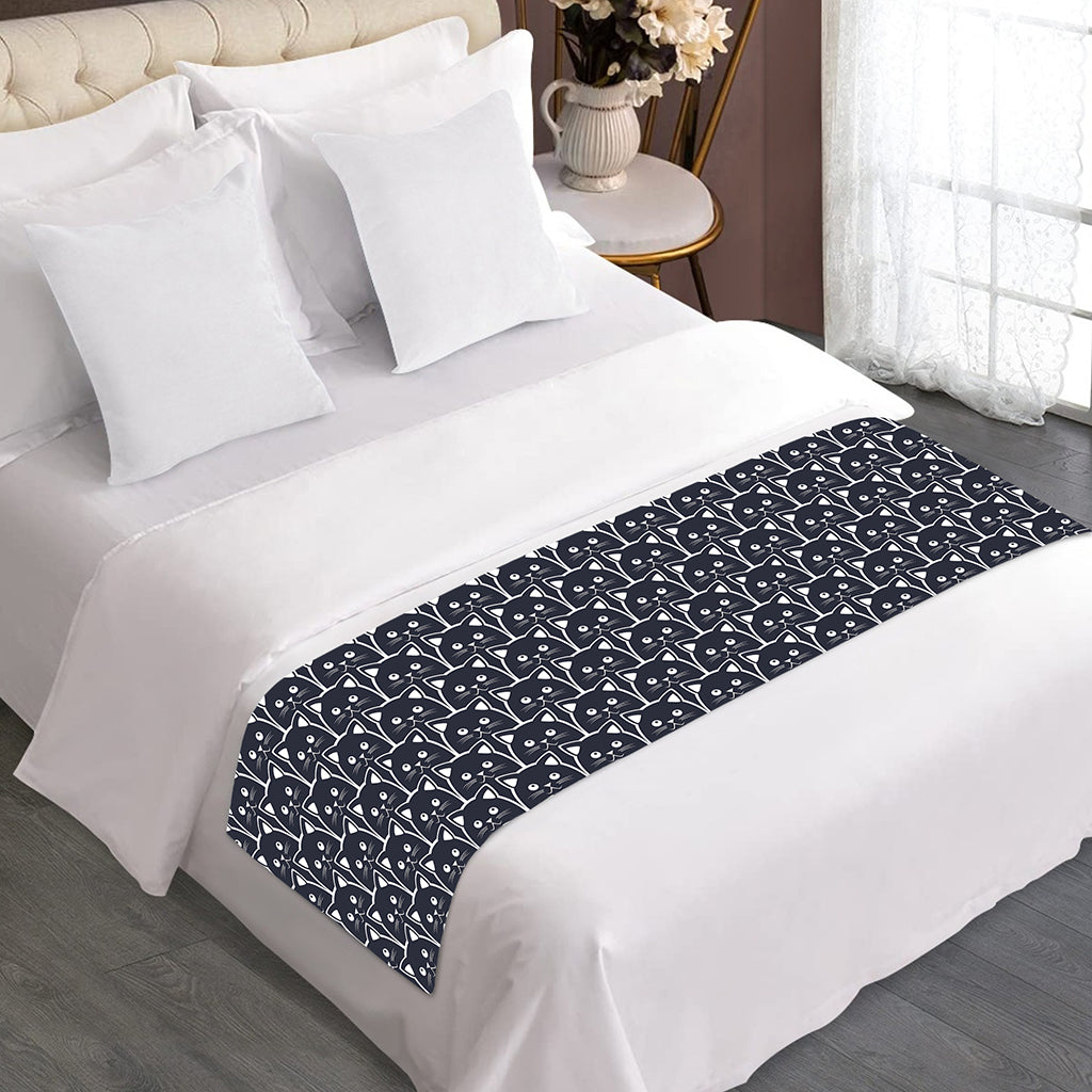 Cute Black Cat Pattern Print Bed Runner