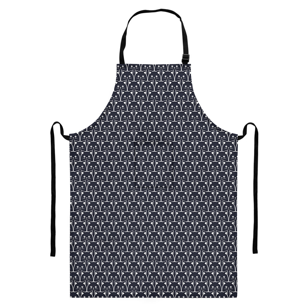 Cute Black Cat Pattern Print Bib Apron With Pocket
