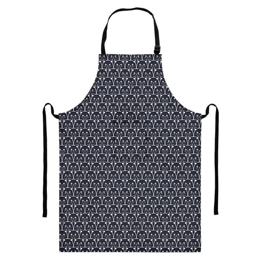 Cute Black Cat Pattern Print Bib Apron With Pocket