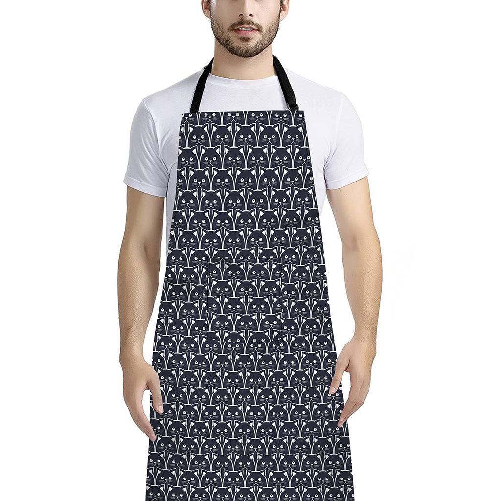 Cute Black Cat Pattern Print Bib Apron With Pocket