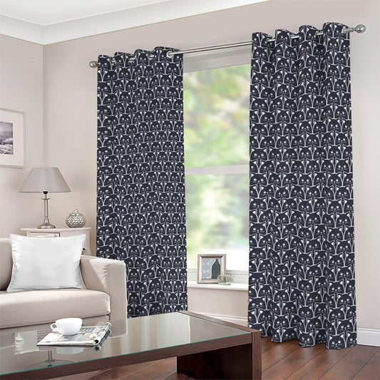 Cute Black Cat Pattern Print Blackout Grommet Curtains