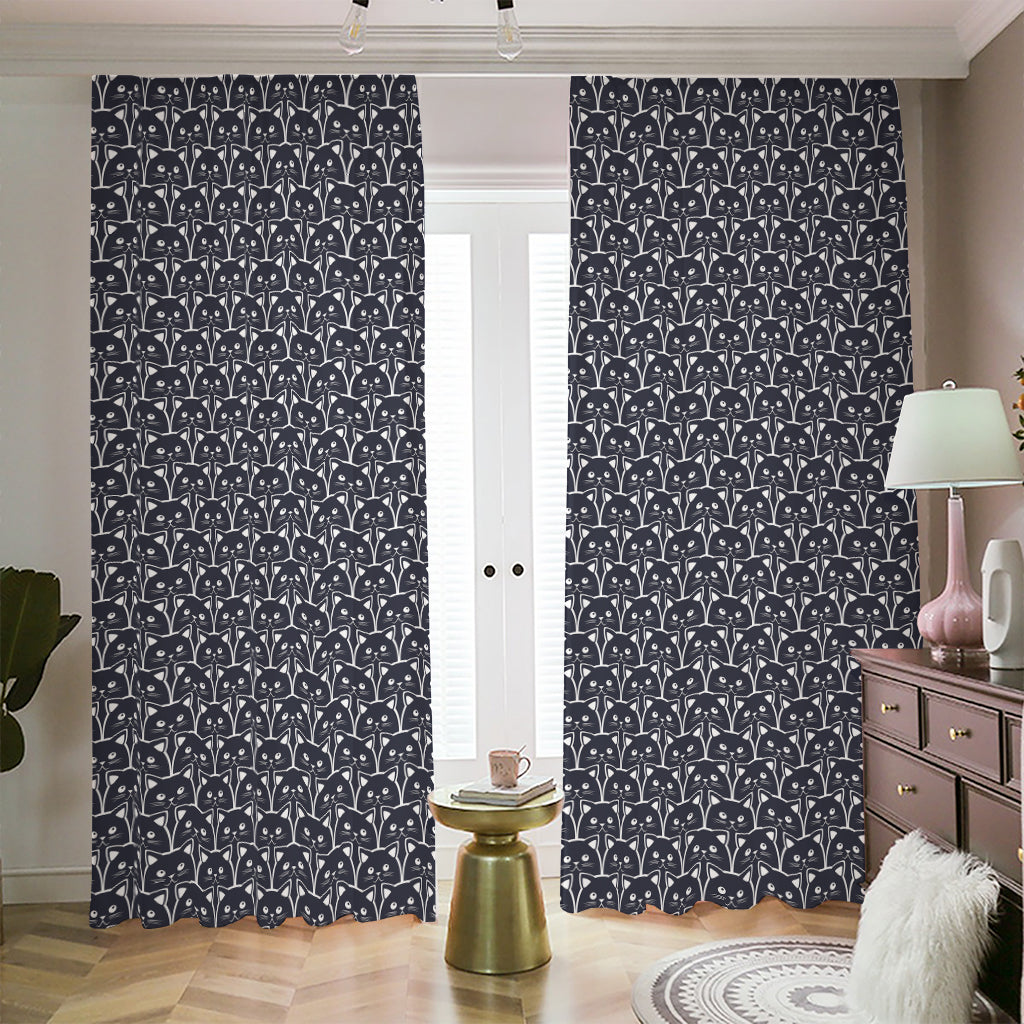 Cute Black Cat Pattern Print Blackout Pencil Pleat Curtains