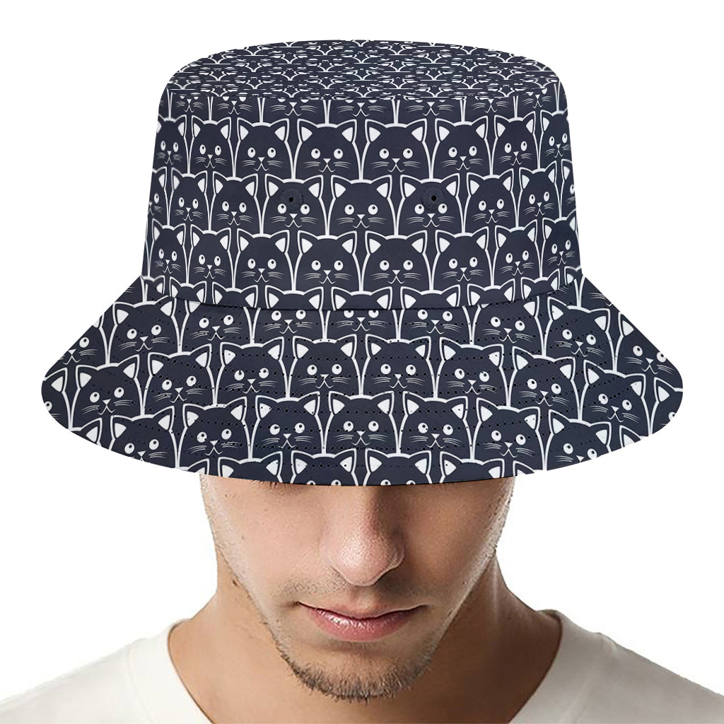 Cute Black Cat Pattern Print Bucket Hat