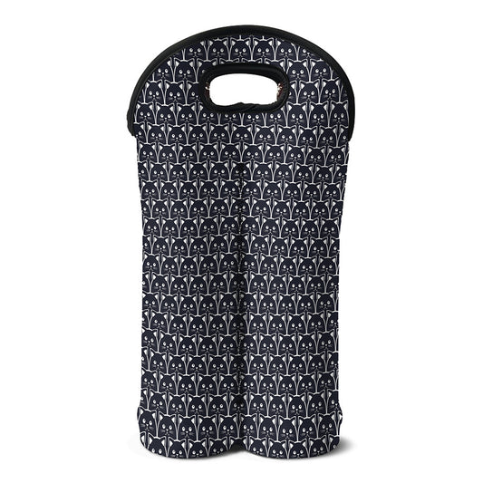 Cute Black Cat Pattern Print Double Neoprene Wine Tote