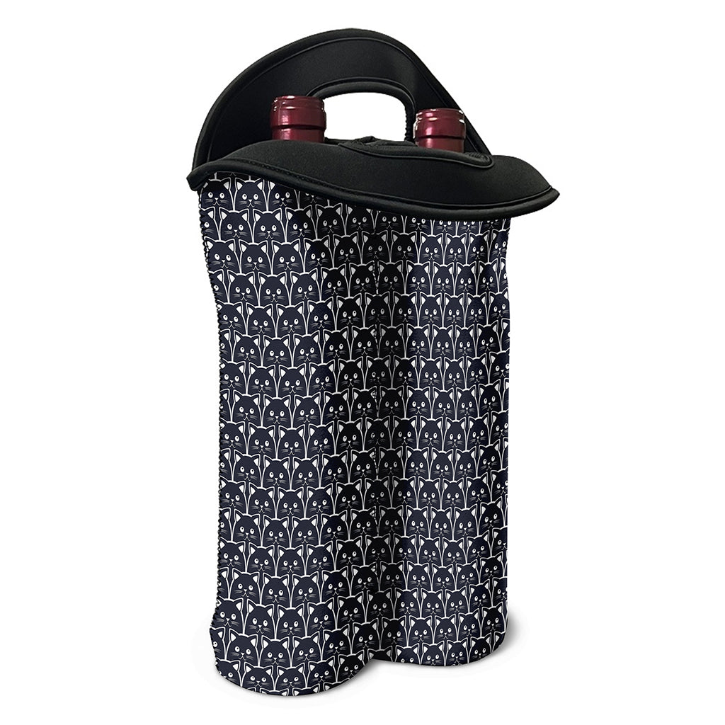 Cute Black Cat Pattern Print Double Neoprene Wine Tote