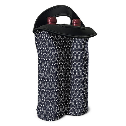 Cute Black Cat Pattern Print Double Neoprene Wine Tote