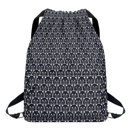 Cute Black Cat Pattern Print Drawstring Backpack