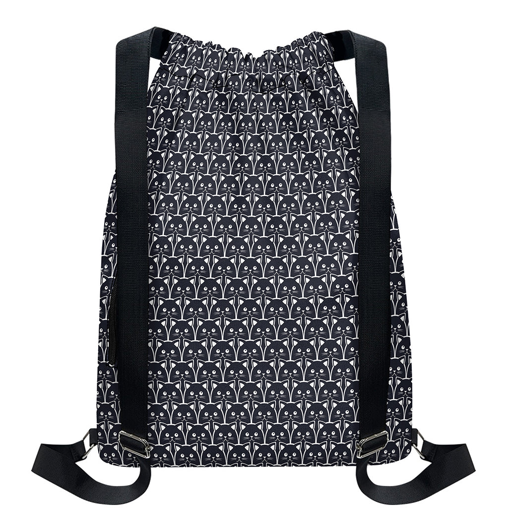Cute Black Cat Pattern Print Drawstring Backpack