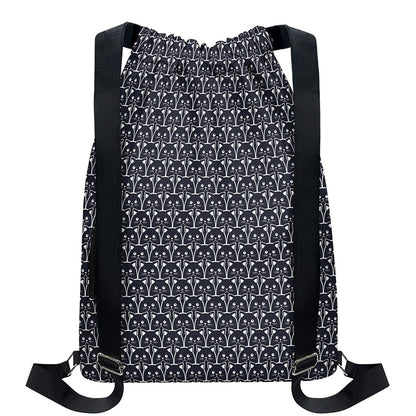 Cute Black Cat Pattern Print Drawstring Backpack