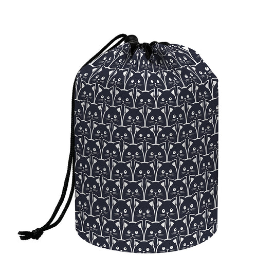 Cute Black Cat Pattern Print Drawstring Makeup Bag