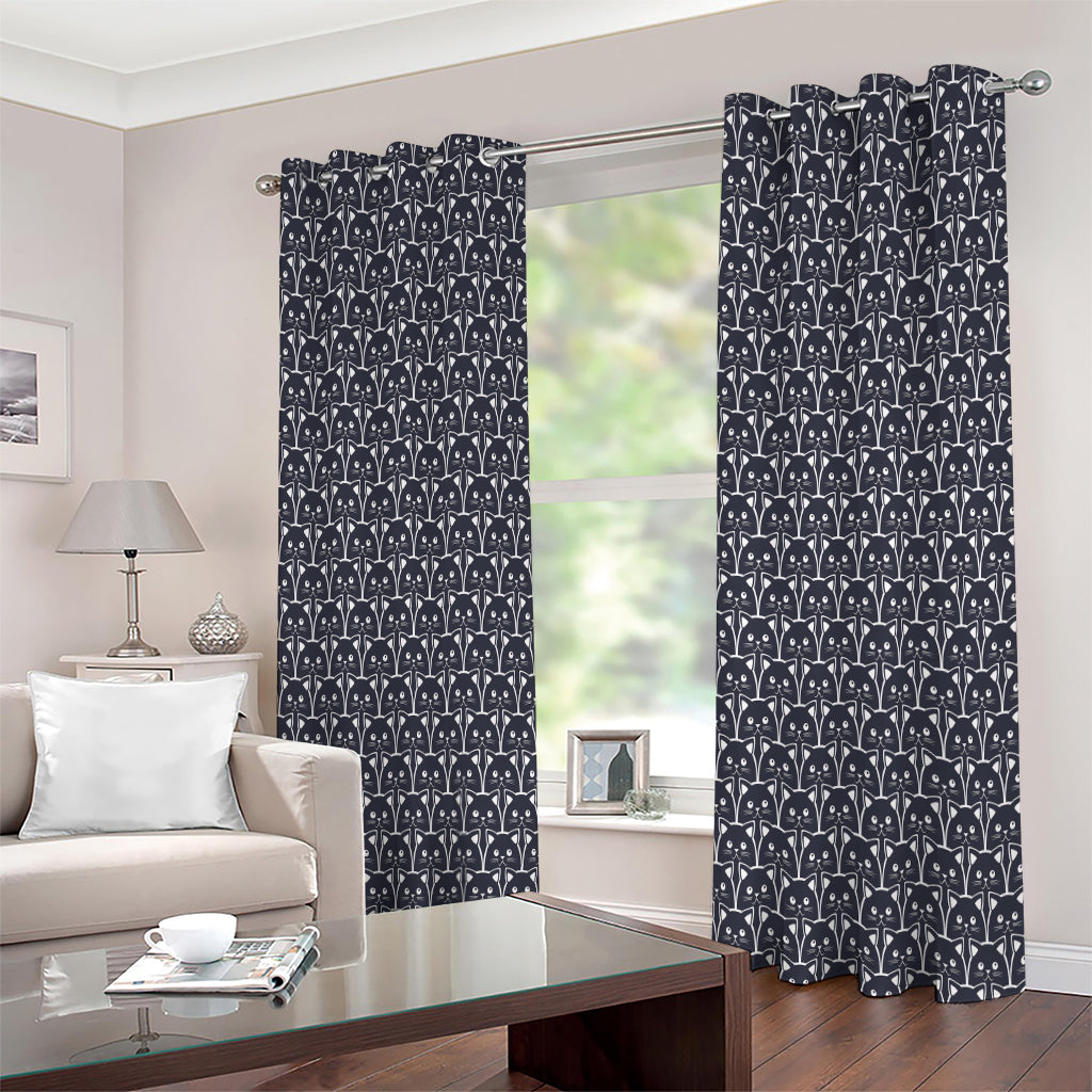 Cute Black Cat Pattern Print Extra Wide Grommet Curtains