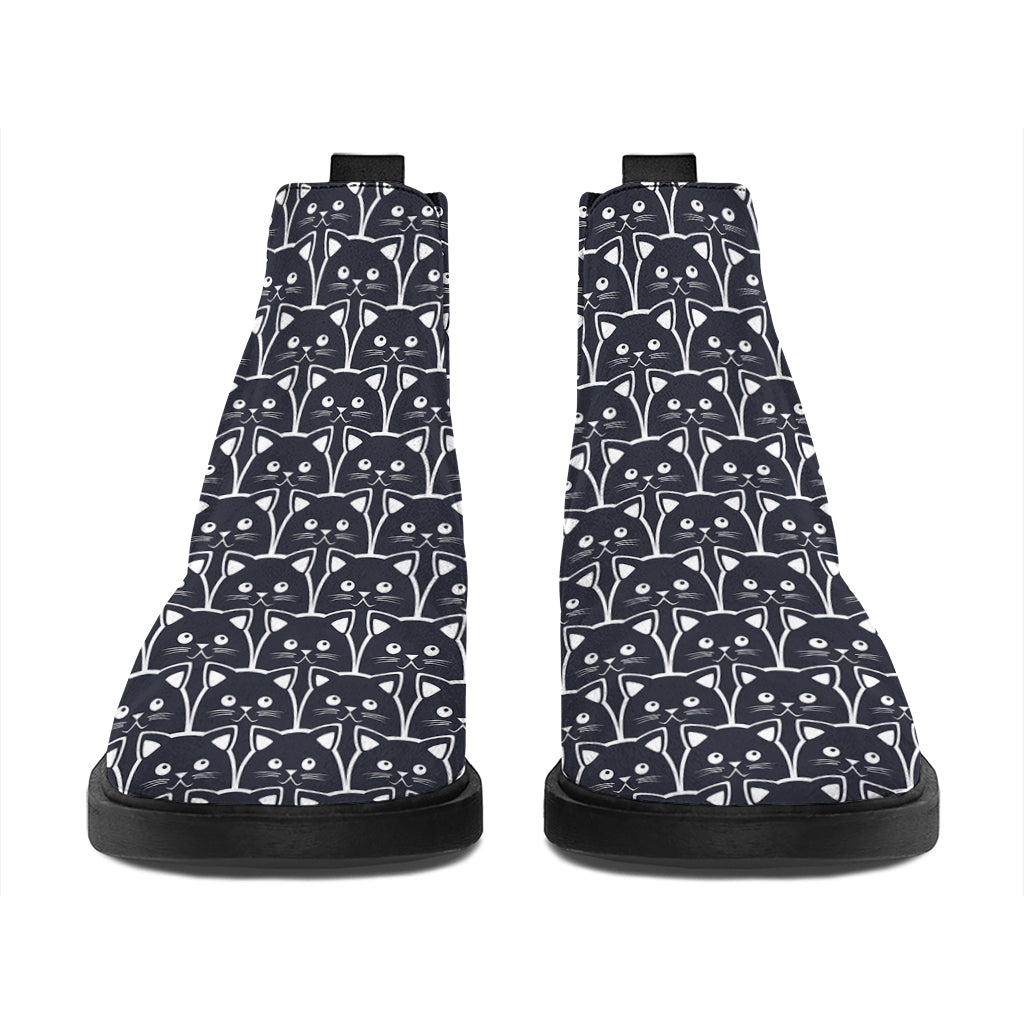 Cute Black Cat Pattern Print Flat Ankle Boots
