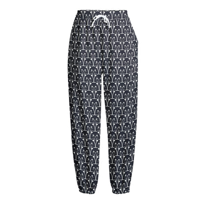 Cute Black Cat Pattern Print Fleece Lined Knit Pants