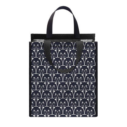 Cute Black Cat Pattern Print Insulated Lunch Tote