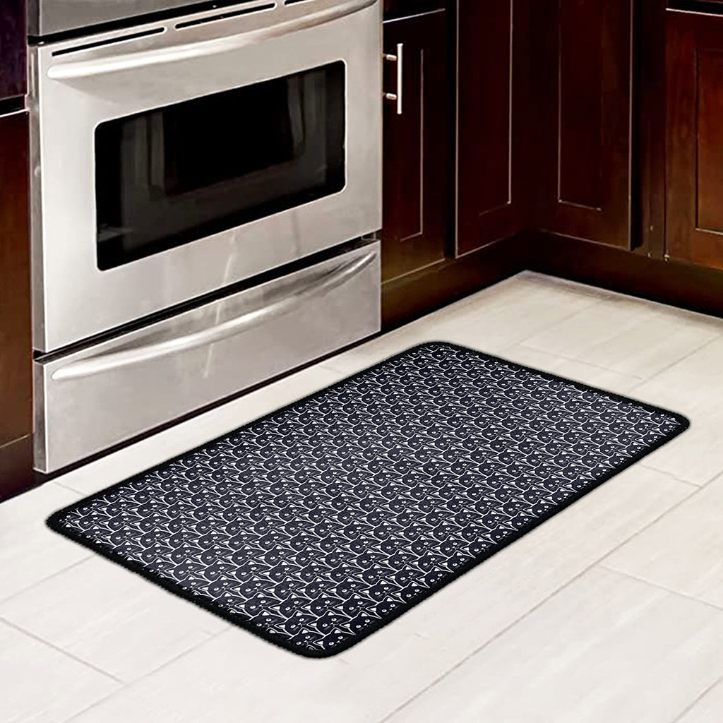 Cute Black Cat Pattern Print Kitchen Mat