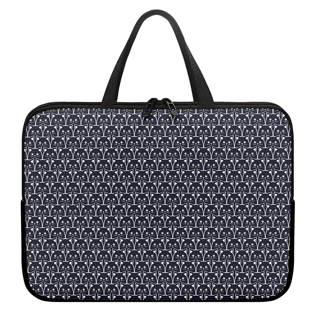 Cute Black Cat Pattern Print Laptop Sleeve With Handle