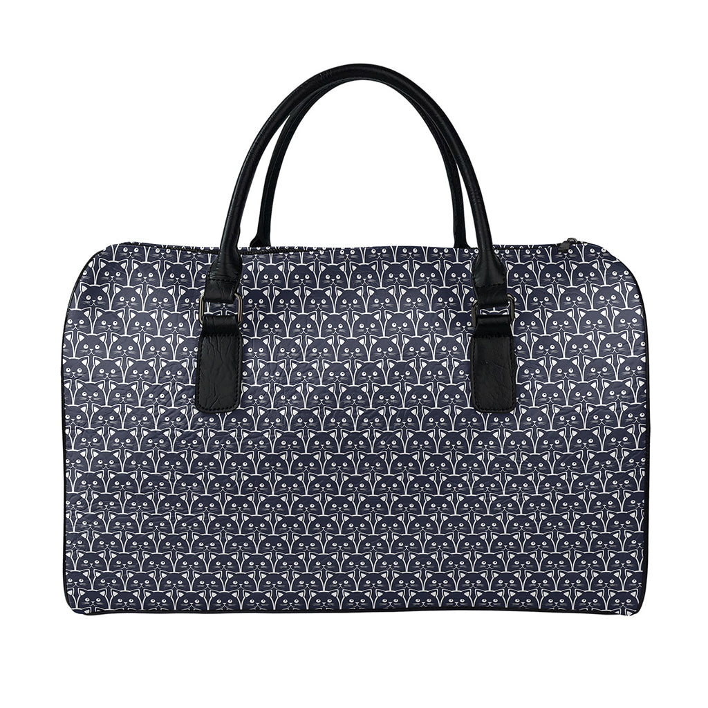 Cute Black Cat Pattern Print Leather Duffle Bag
