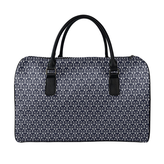 Cute Black Cat Pattern Print Leather Duffle Bag